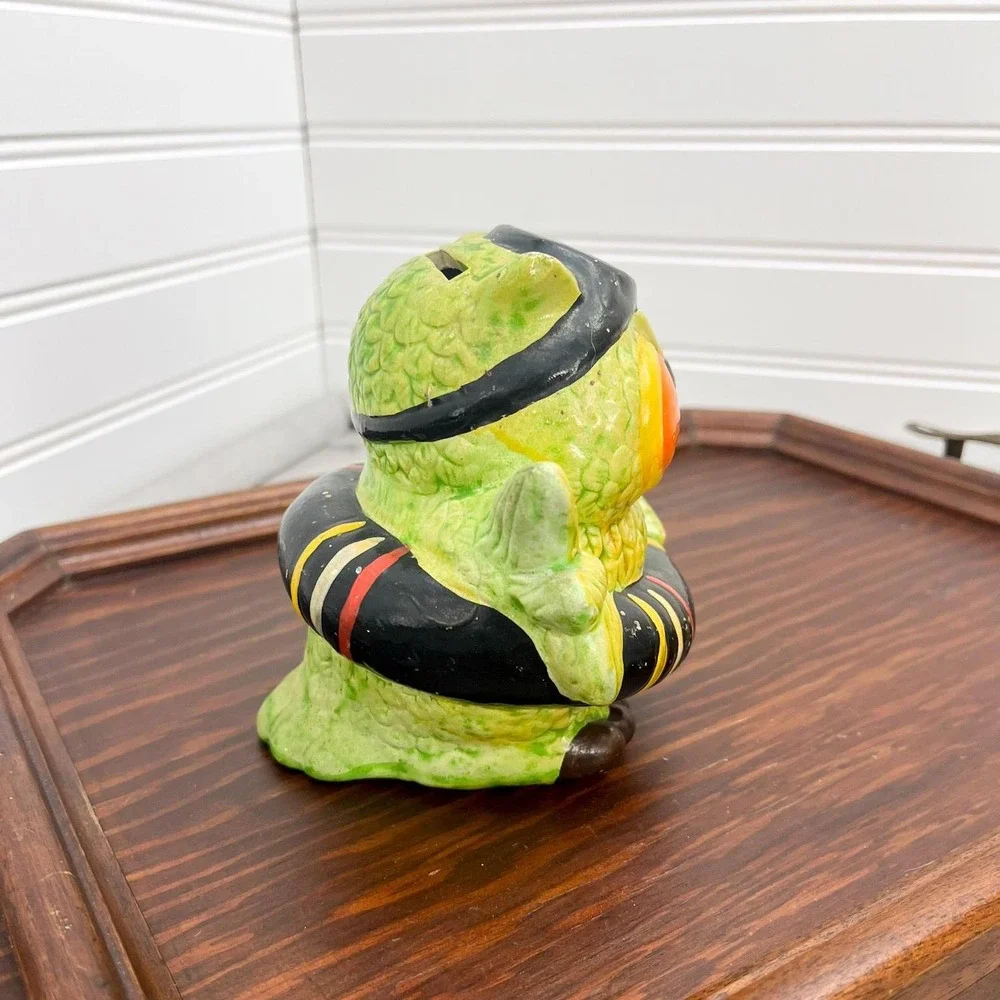 Vintage Enesco Yellow Owl Piggy Bank - Chalkware Kitschy Owl